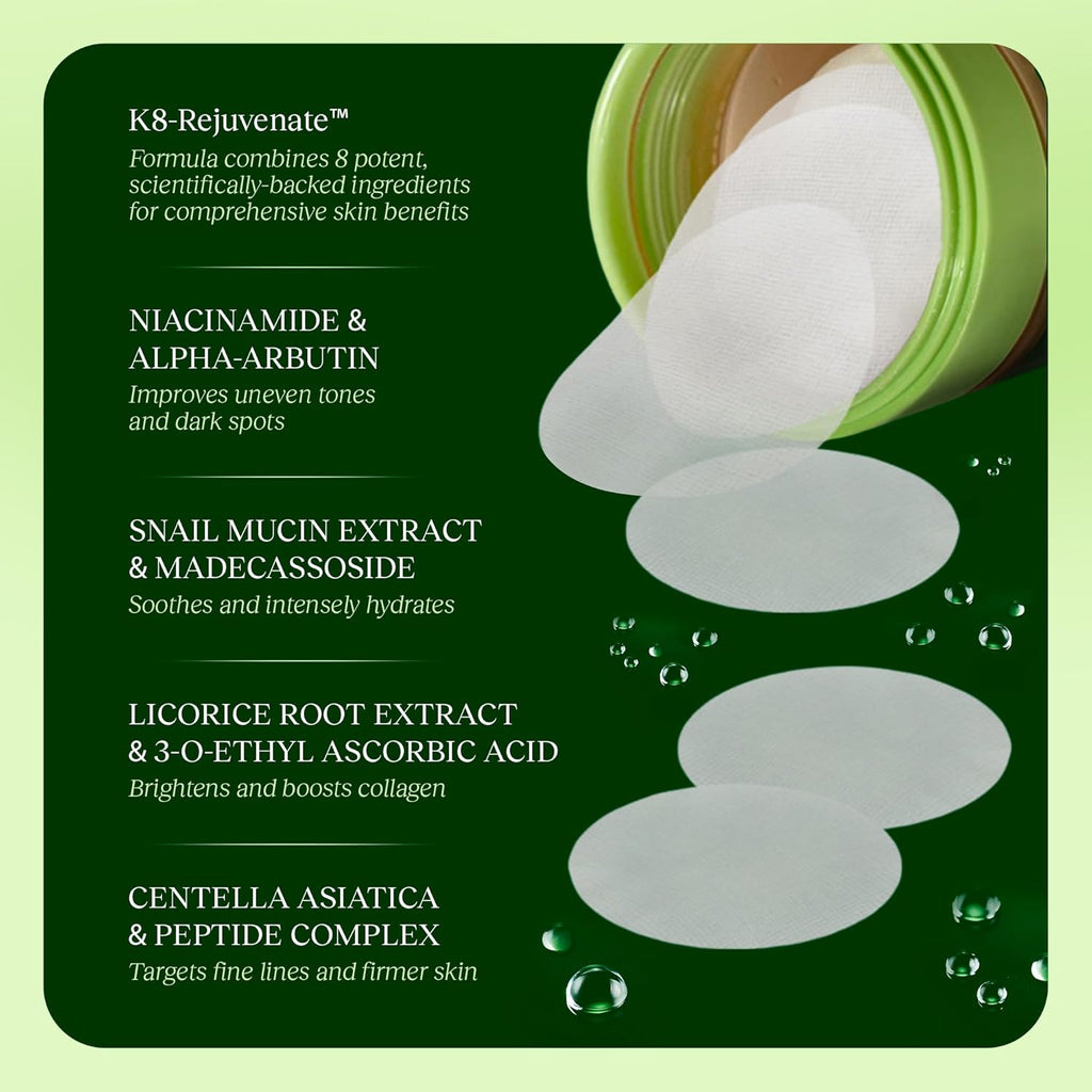 Transform Your Skin with JiYu Toning Polish Pads - The Ultimate Korean Skincare Solution for Dark Spots, Wrinkles, and Dullness - Infused with Snail Mucin, Niacinamide, Peptides & Centella - 100 Count Pack