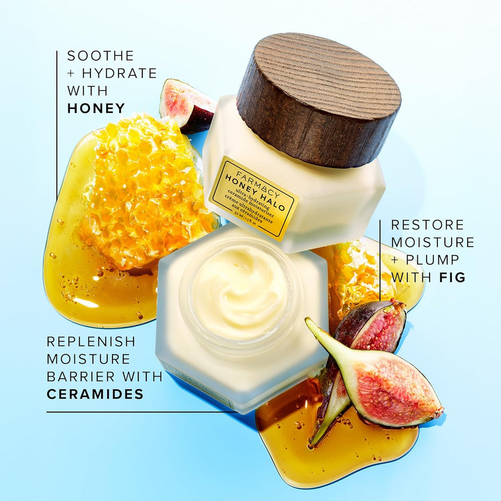 Ceramide Face Moisturizer - Honey Halo Ultra Hydrating Facial Moisturizer with Buckwheat Honey + Ceramides - Helps Restore Barrier + Replenish Dryness - Plumping Skin Care for Dry Skin (50Ml)