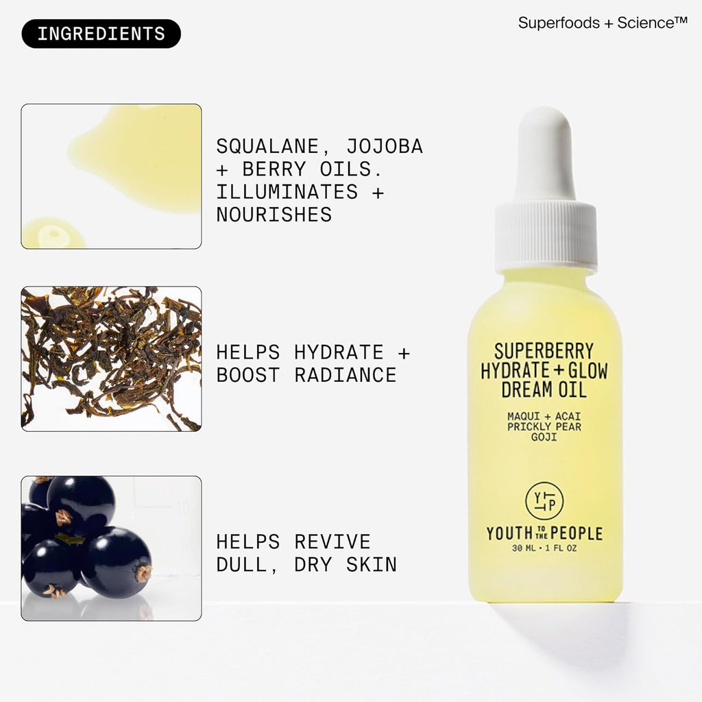 Revitalize Your Skin with Superberry Hydrate + Glow Dream Face Oil - Boost Radiance, Hydrate, and Nourish with a Vegan Ultra-Lightweight Formula!